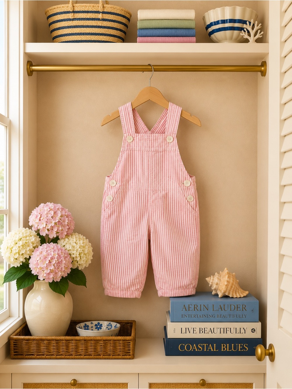 Dondolo Pink Striped Kids Overalls Romper with Adjustable Straps